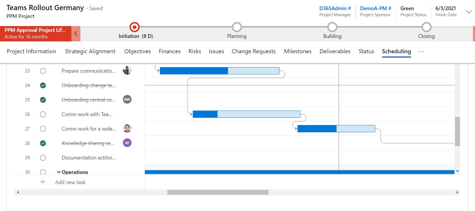 Gantt Chart in Project for the Web 