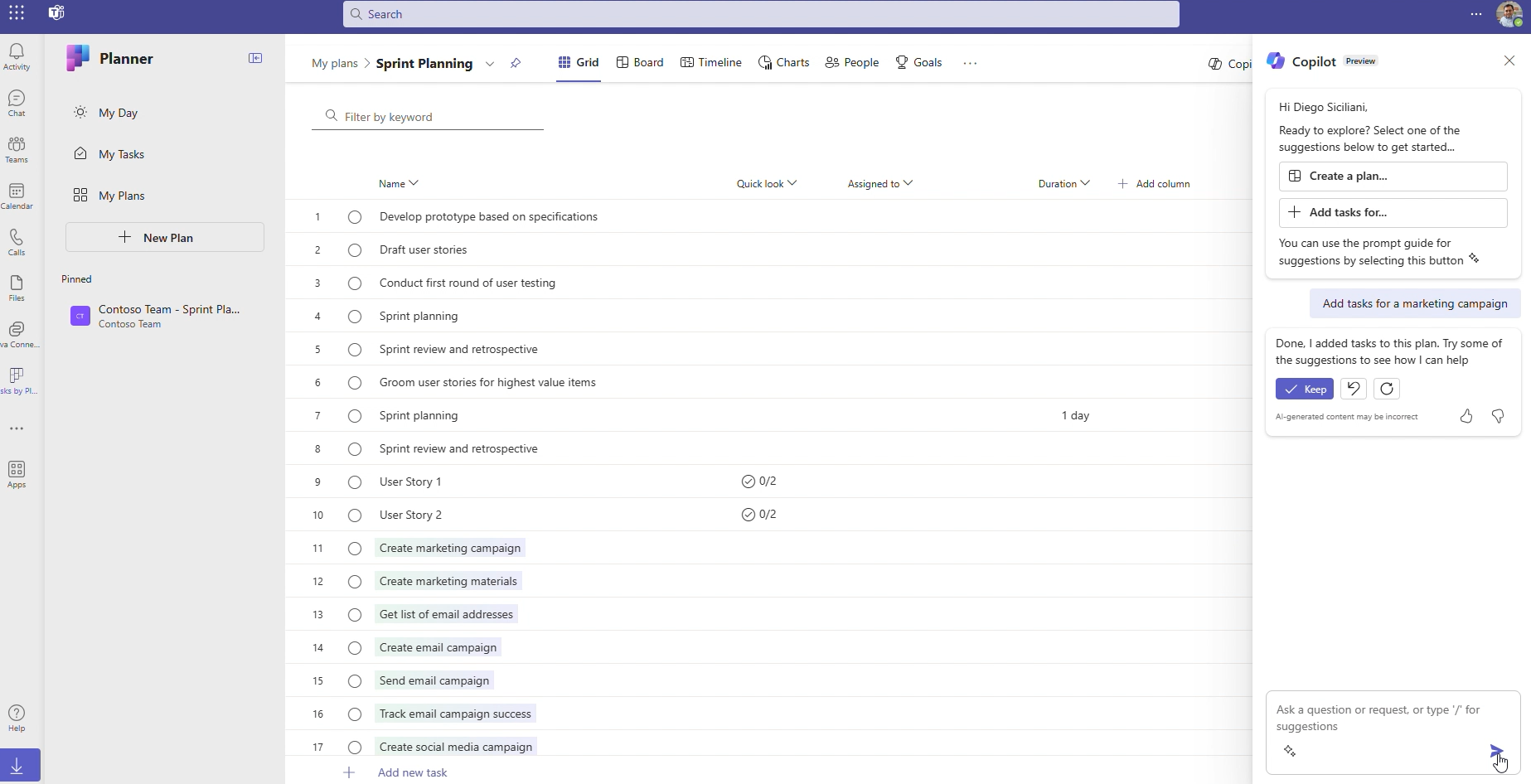 Copilot in Microsoft Planner